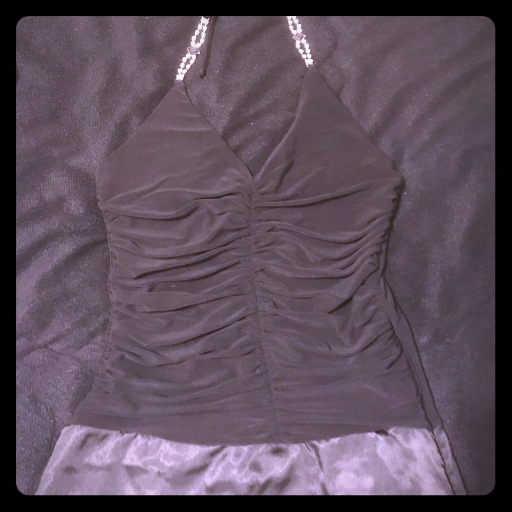 Black top with crystal embroidery